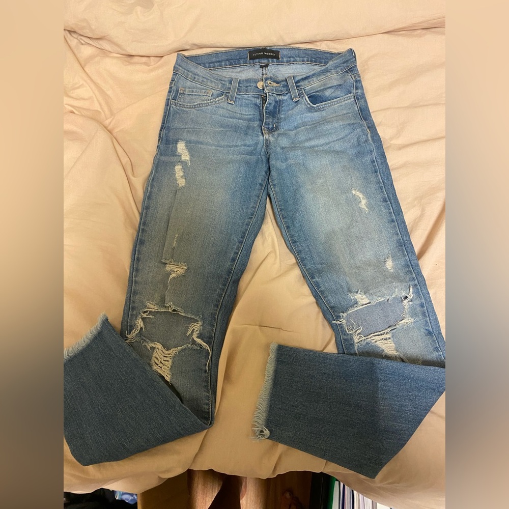 Flying monkey ripped skinny jeans.